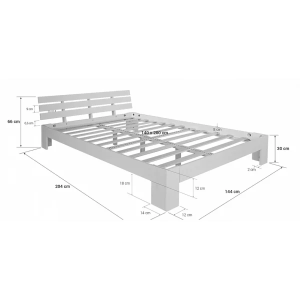 mode HomeStyle4U Lit Double En Bois Futon 140×200 Bois Naturel 4