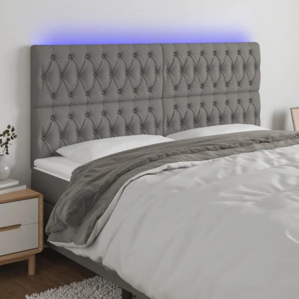 Achat VidaXL Tête De Lit à LED Gris Foncé 200x7x118/128 Cm Tissu 1