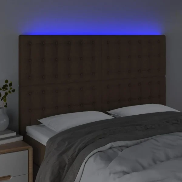 VidaXL Tête De Lit à LED Marron Foncé 144x5x118/128 Cm Tissu vente en ligne pas cher 3