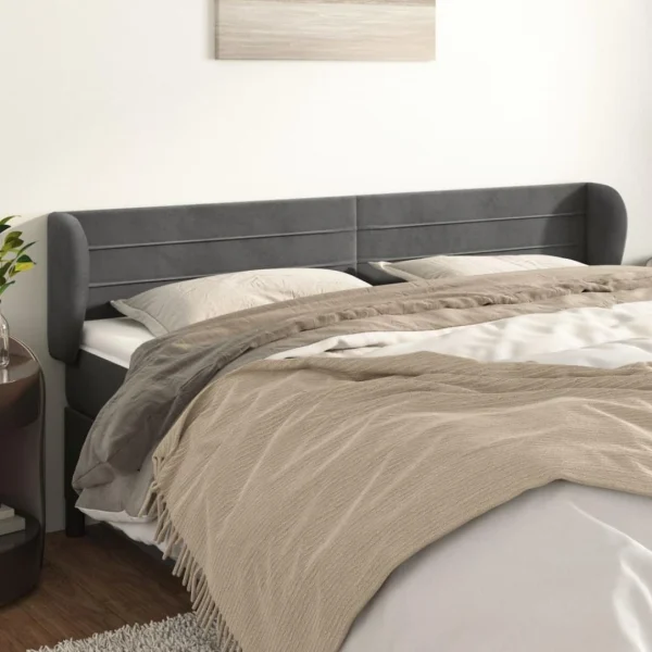 magasin solde VidaXL Tête De Lit Avec Oreilles Gris Foncé 163x23x78/88 Cm Velours 1
